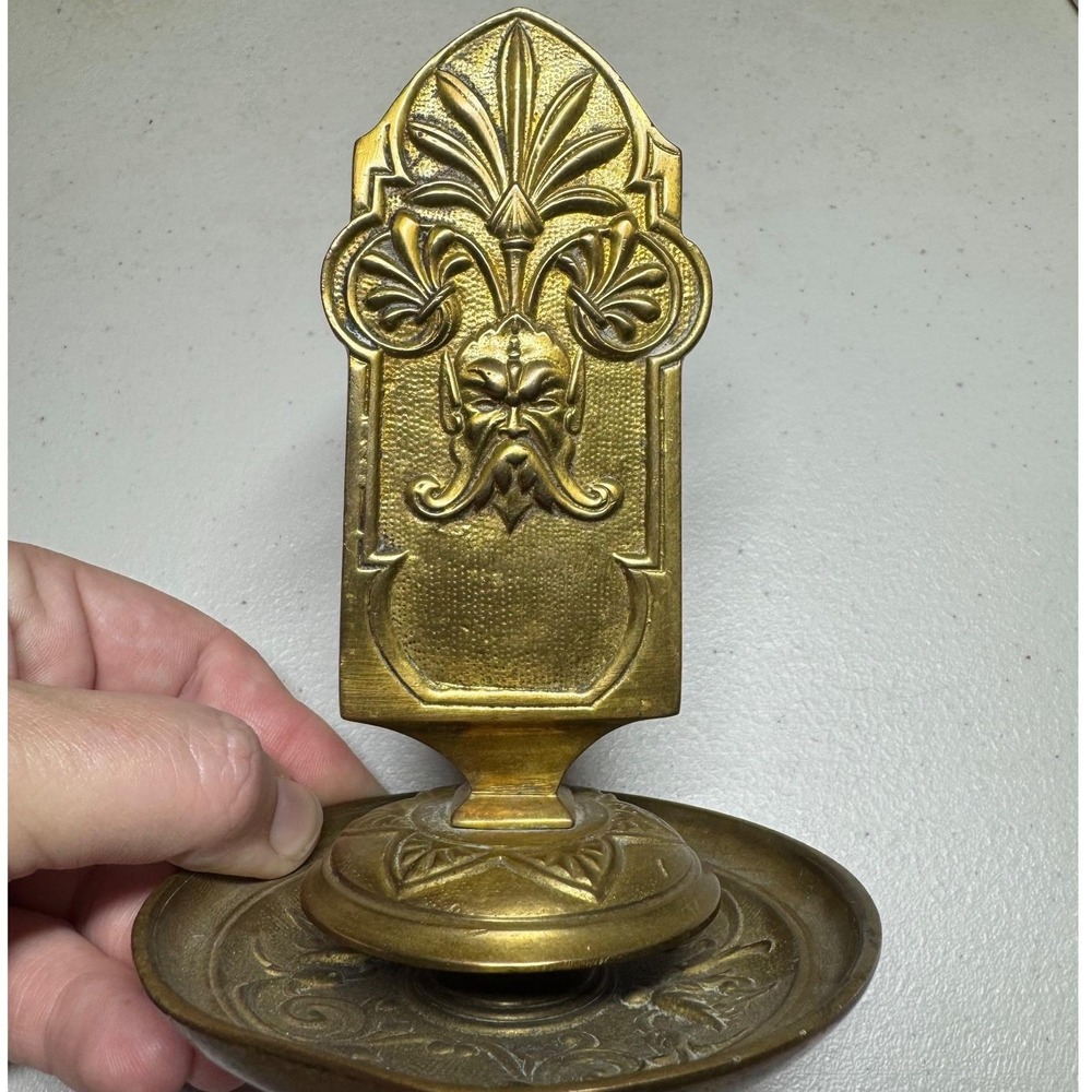 Vintage Brass‎ Match Holder & Ashtray Fleur de Lis Heavy Rotating